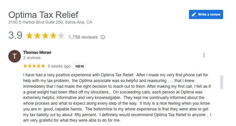 customer reviews optima tax relief.
